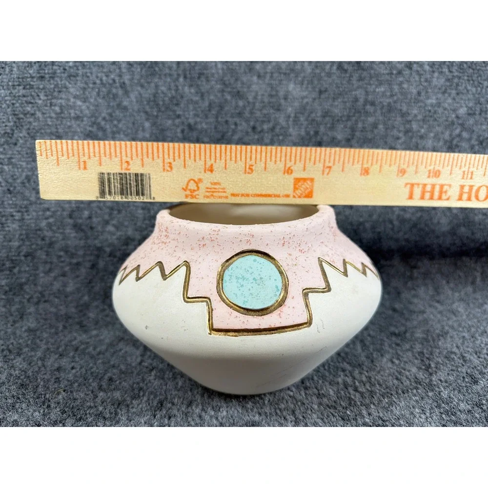 KOPA Pottery Vase AP123 Pink Turquoise 22K Gold Trim Southwestern Geometric 5.5